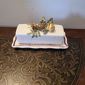 Beautiful VTG Butter Dish Holly Bells By Noble Excellence 2 Piece